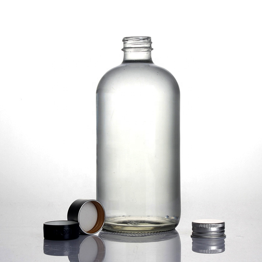 16 oz Clear Glass Boston Round Bottle - 28/400 Finish