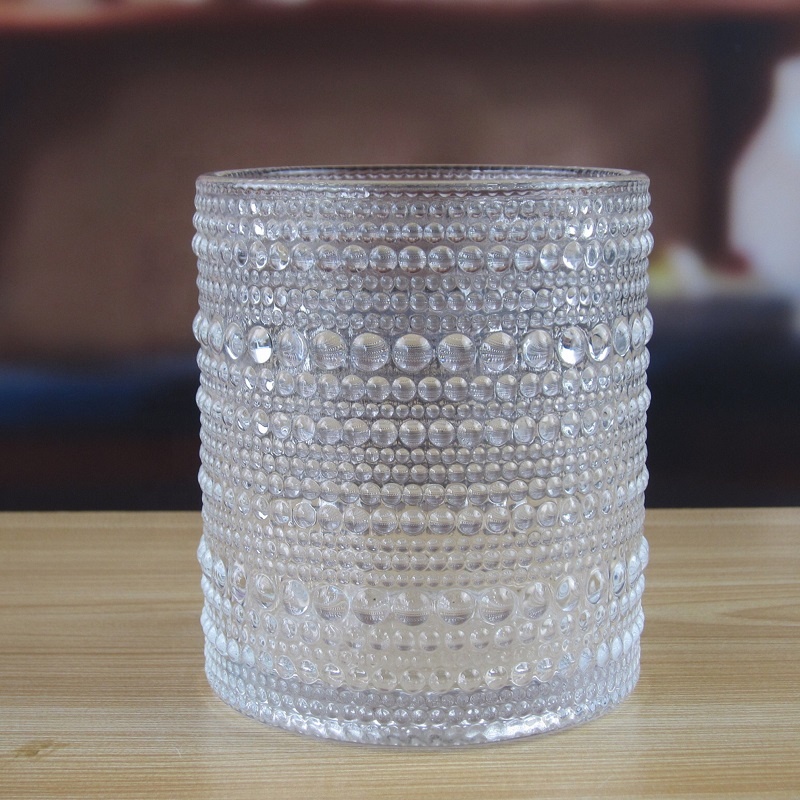 Best Price for Glass Bottle Swing Top -
 Shanghai Linlang Unique Pattern Embossed Clear Candle Jars Glass Decorative Glass Candle Containers – Linlang